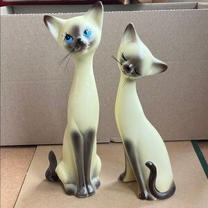 Mid-Century Ceramic Siamese Cat Figurines - Pair in Cream and Brown